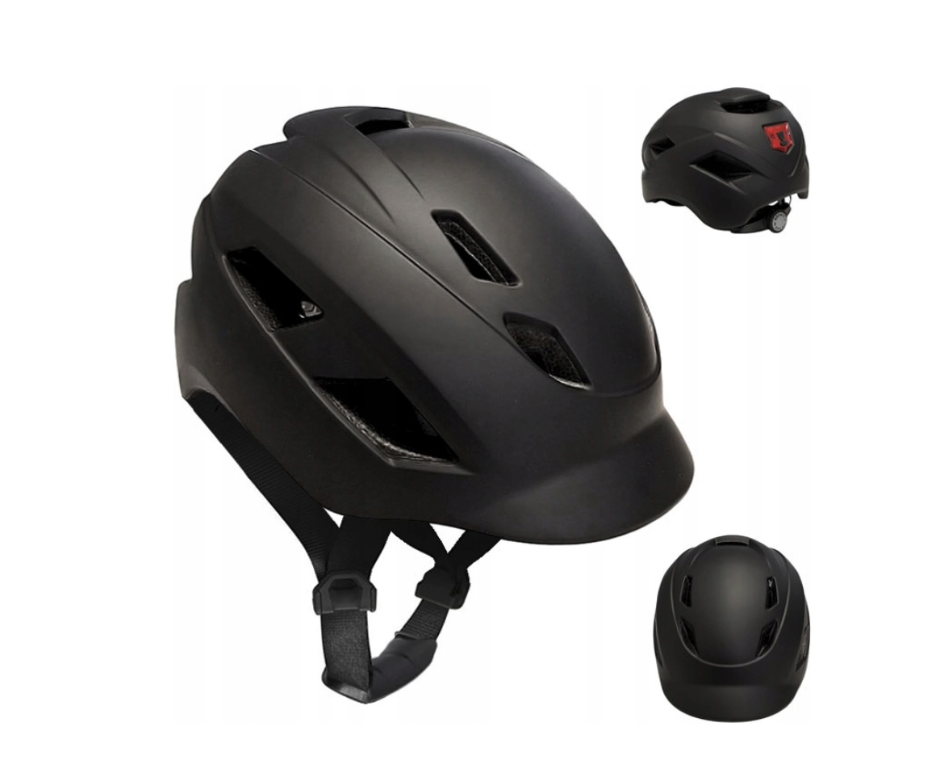 KASK ROWEROWY KS35 CZARNY MAT + LAMPKA LED 3 tryby - USB-C